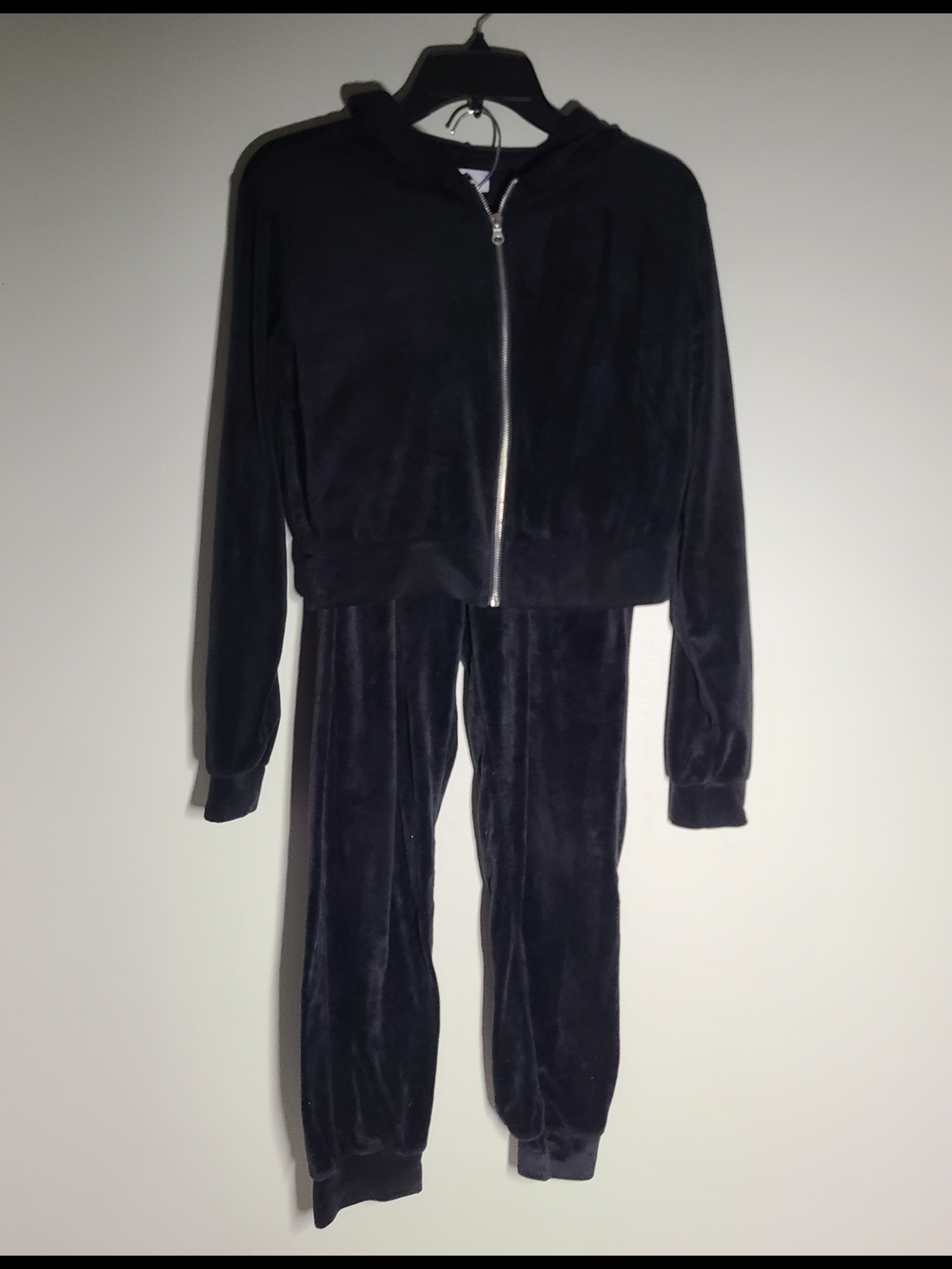 2for20 - 2pc Set - if it were me -  Black Velour Zip Hoodie & Joggers Set